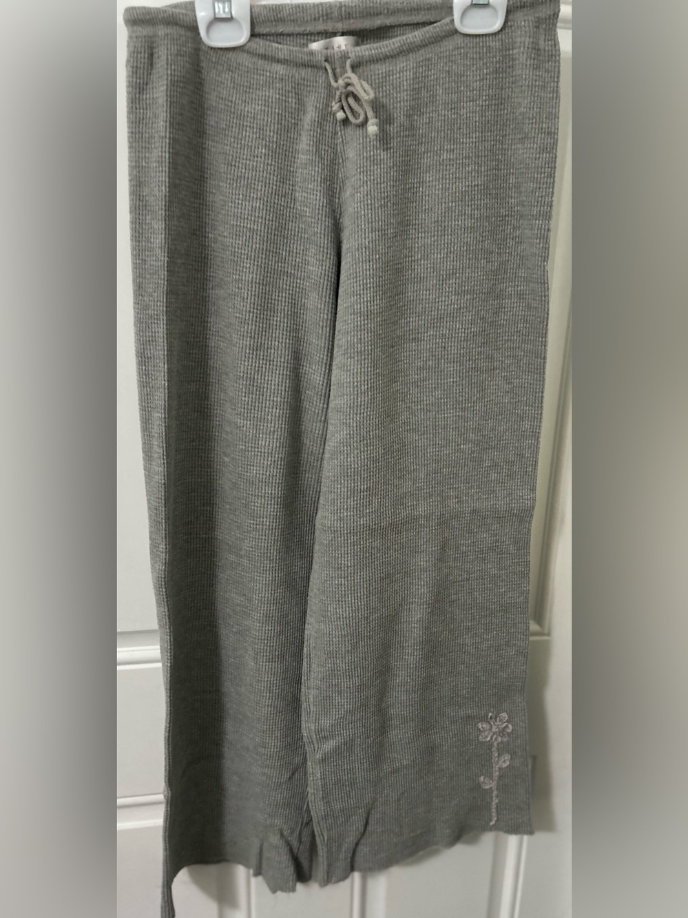 FITIGUES Vintage Cropped Wide Leg Waffle Knit Lounge Pant Light gray Size:L Y2K